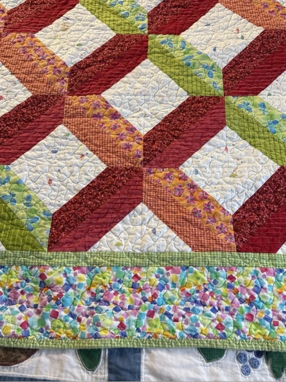 Vintage 1960’s  Handmade Quilt Triangle Diamond Quilt  55” X 44”